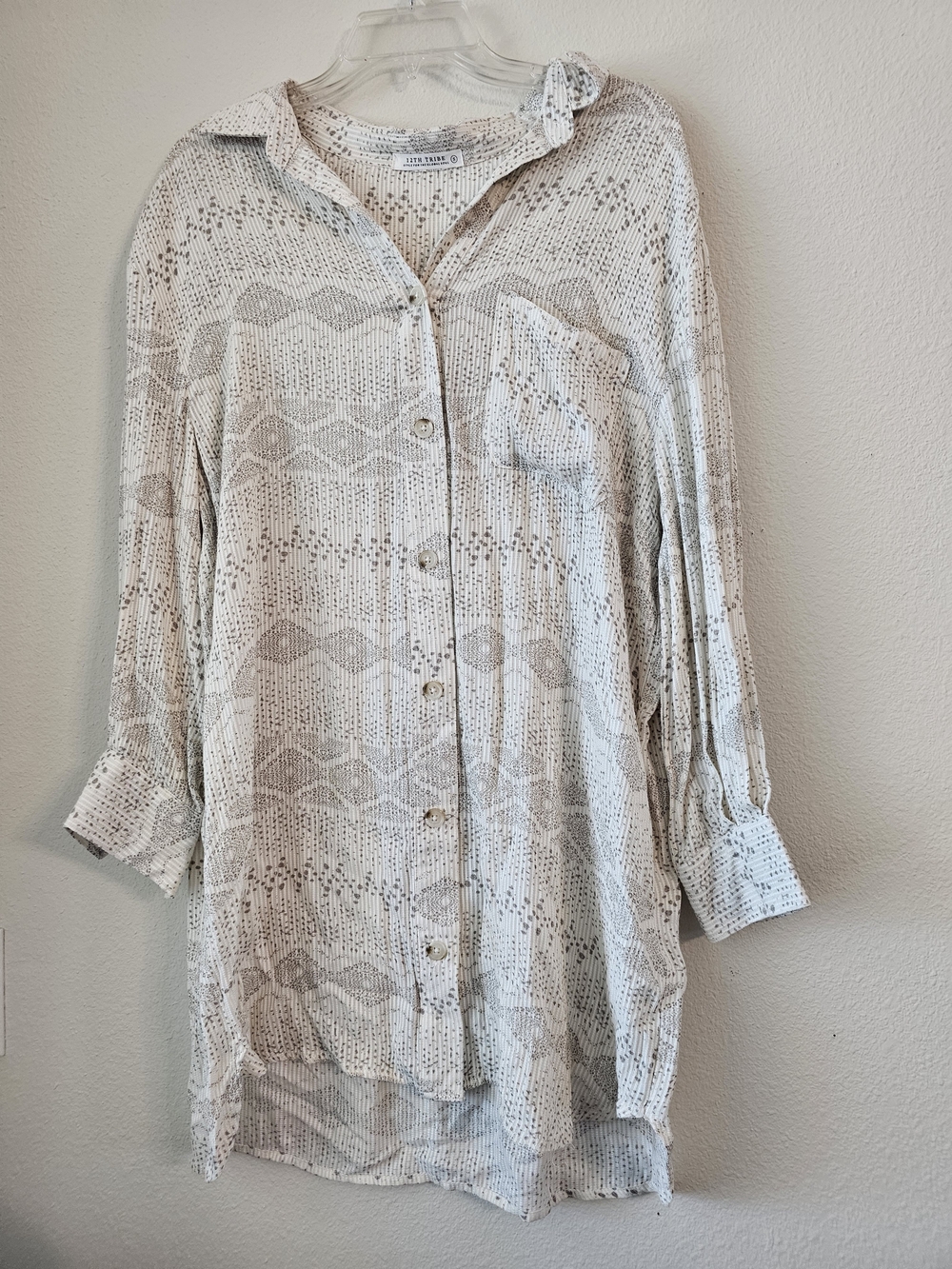 12th Tribe Cream and Light Brown Speckled Ribbed Button-Up